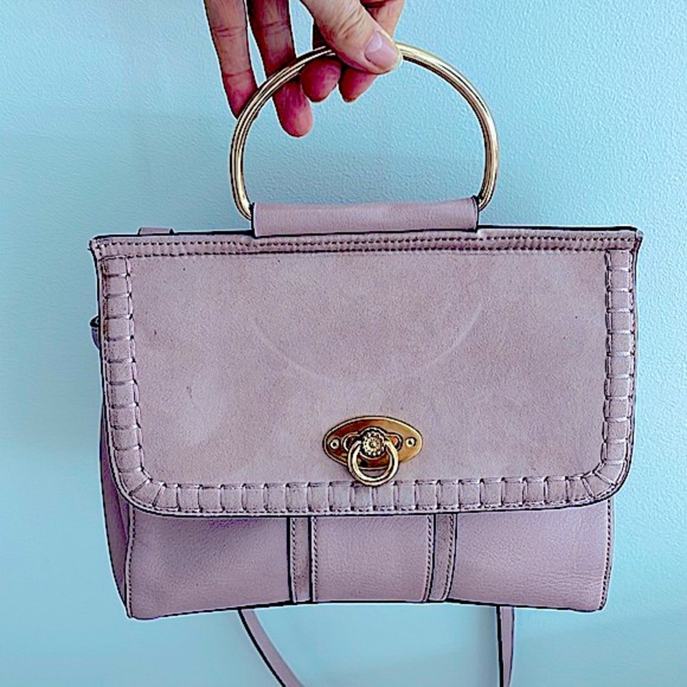 LC Lauren Conrad blush pink suede and leather o ring gold shoulder bag